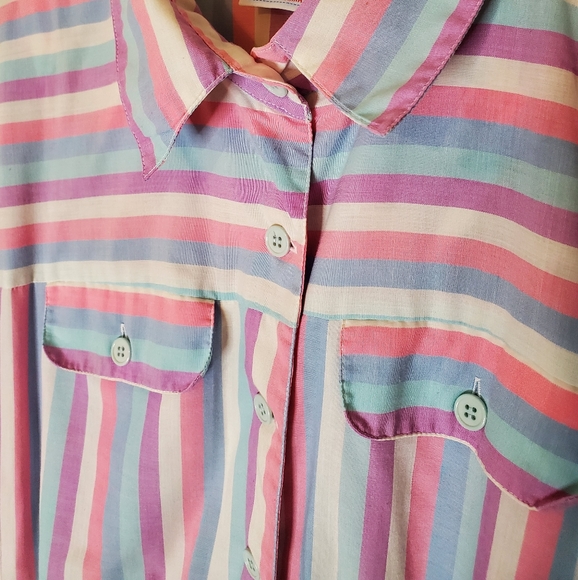 Pink Bubblegum White, Blue and Purple Striped 80s Short Sleeve Shirt Dress - Picture 8 of 15